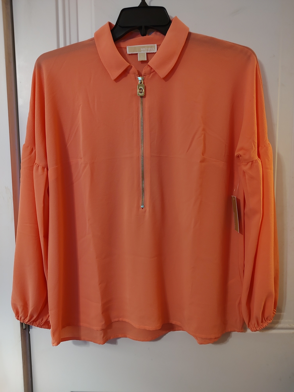 Michael Kors Coral Zip-Front Collared Blouse
